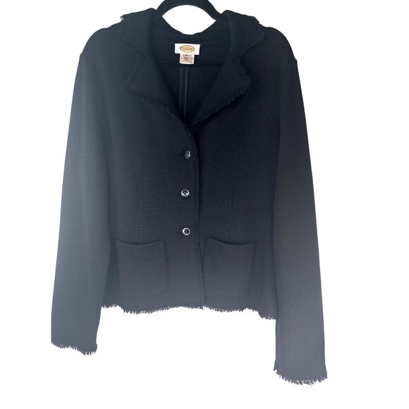 Talbots Womens XL Black Wool Blazer With Frayed Edges - Picture 1 of 10